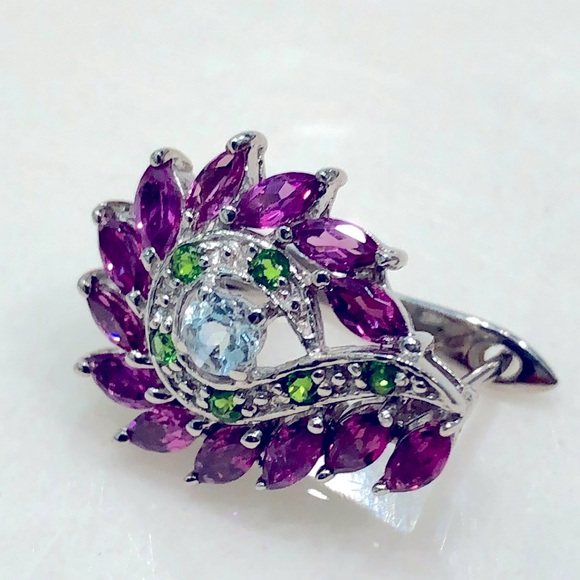 Amethyst Aquamarine 14KGP Earrings - Picture 4 of 7